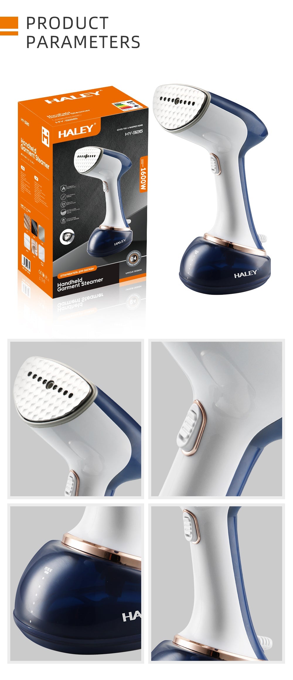 Fier de Calcat cu Abur HALEY, 1600W, Design Compact, Incalzire Rapida in 15 Secunde si Performanta Profesionala, Albastru/Alb